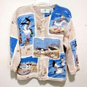 RARE Design Options by Philip & Jane Gordon Seagull Shore Birds beaded sweater‌‌